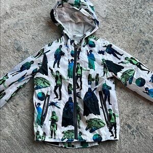 GAP Kids White Hooded Jacket with Green & Blue Star Wars Print